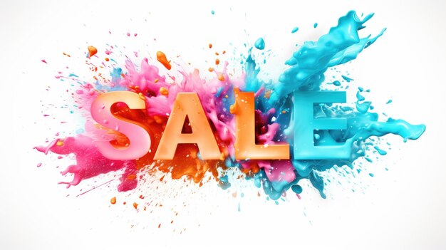 Photo 3d rendering of sale word with color explosion background