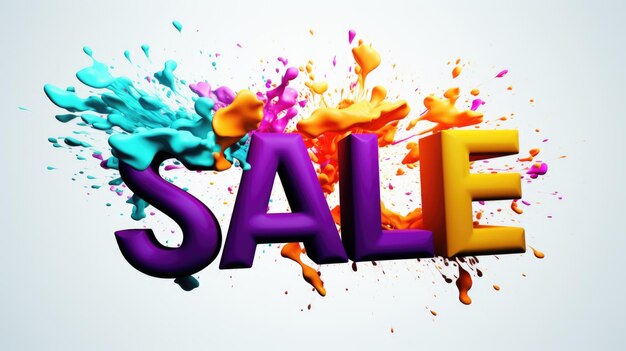 Photo 3d rendering of sale word with color explosion background