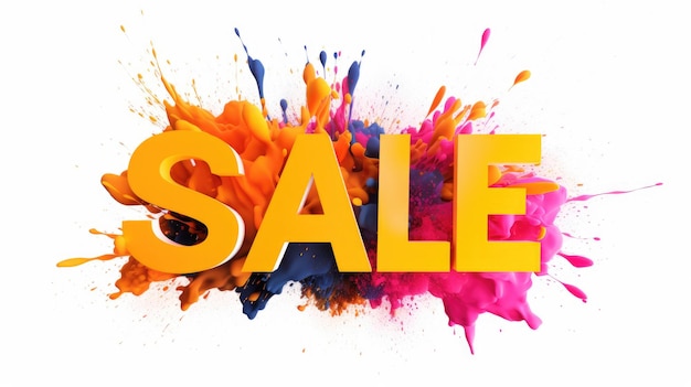 Photo 3d rendering of sale word with color explosion background