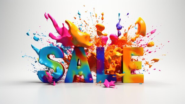 Photo 3d rendering of sale word with color explosion background