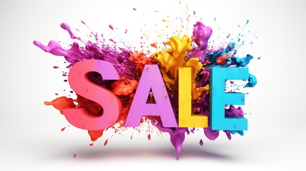 Photo 3d rendering of sale word with color explosion background