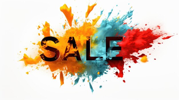 3D rendering of SALE word with color explosion background