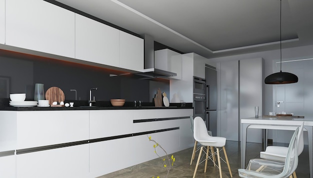 3d rendering scandinavian kitchen interior design inspiration