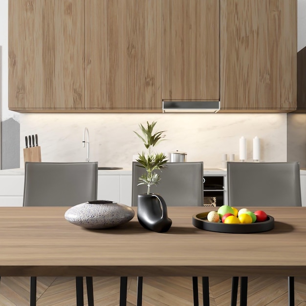 3d rendering scandinavian with kitchen interior