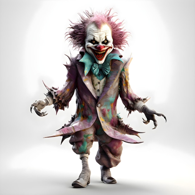 3d rendering of a scary clown isolated on a white background