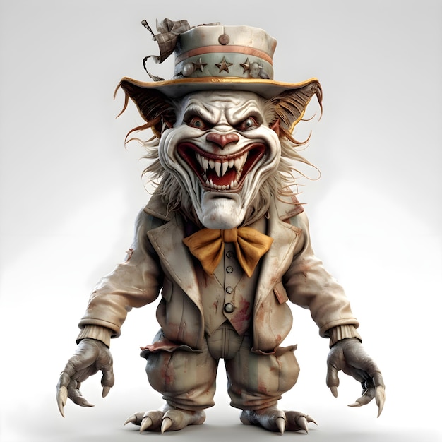 3D rendering of a scary clown isolated on a white background