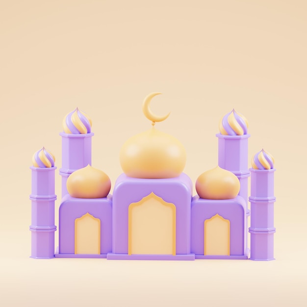 3D-rendering schattig islamitisch element paarse moskee