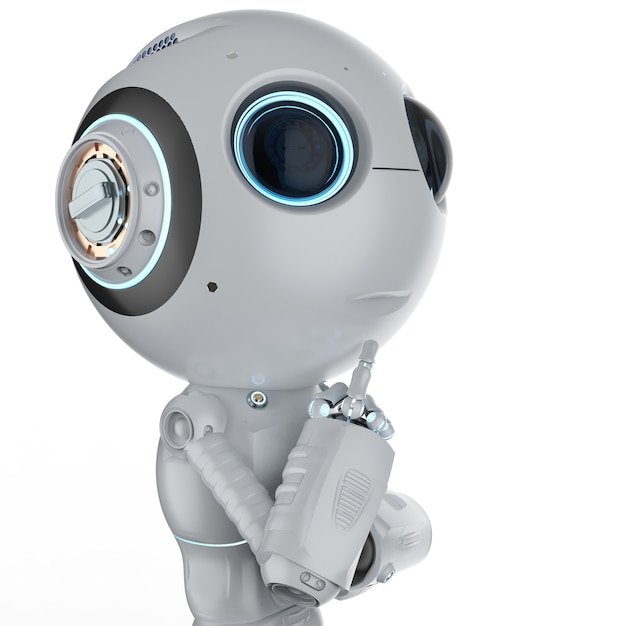 3D-rendering schattig kunstmatige intelligentie robot denken of analyseren