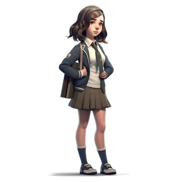 3D rendering of a schoolgirl with a backpack isolated on white background