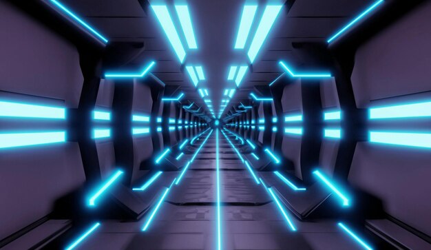 Photo 3d rendering seamless loop motion of scifi corridor with blue and oink neon light