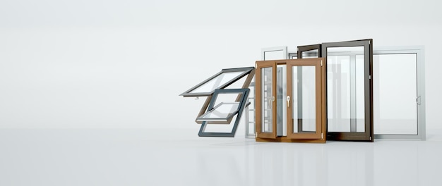 Rendering 3d di una selezione di finestre di diversi tipi e stili