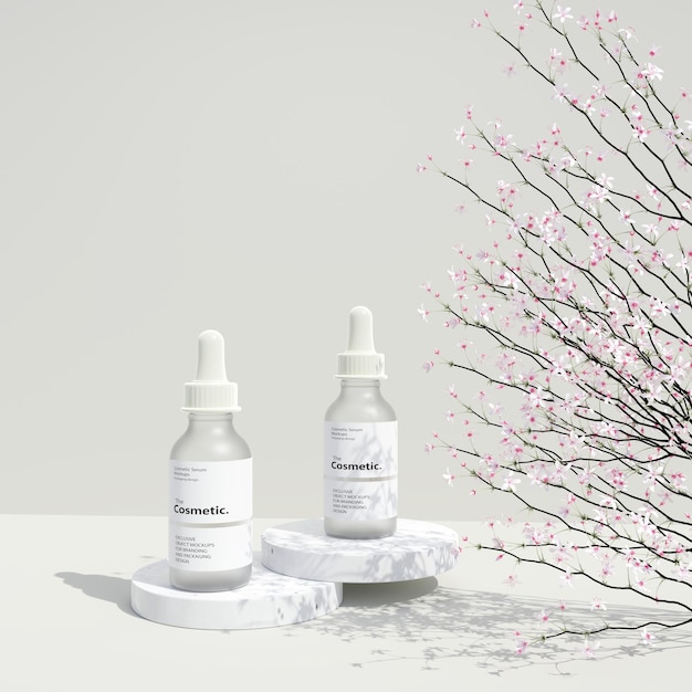 3D rendering serum in glazen fles met druppelaar