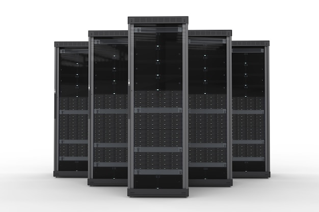 3D-rendering server computercluster op witte achtergrond