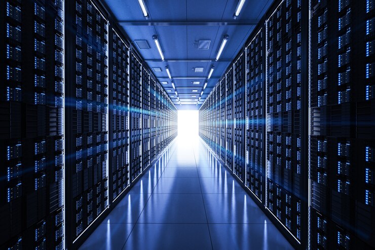 Photo 3d rendering server room or data center