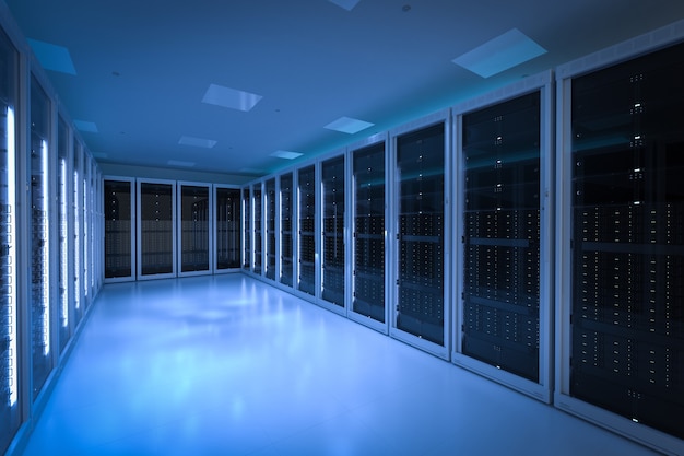 Photo 3d rendering server room or server computers