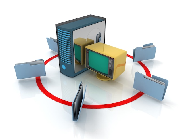 3d rendering of Server with file folder. 3D rendered illustration