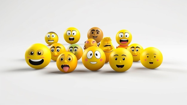 3d rendering set of emoji isolated on white photo made by generative AI