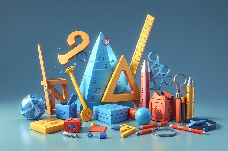 3d rendering set of math tool symbol on background 3d render illustration cartoon style