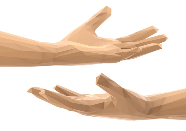 3d rendering set of polygonal hands isolated on white