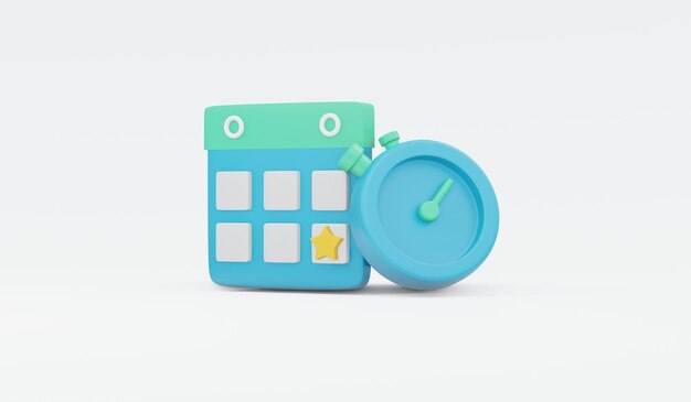 3d rendering set of schedule and timer icon concept of time management isolated on white background 3d render illustration cartoon style