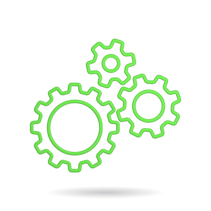 Photo 3d rendering setting gear icon illustration with shadow isolated on white