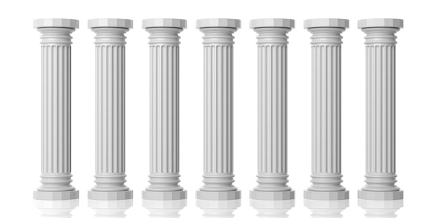 Foto rendering 3d sette colonne di marmo bianco