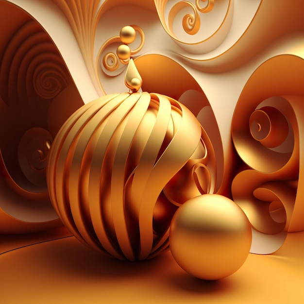 3D rendering shining golden 3D rendering christmas