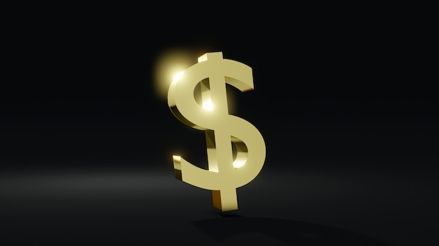 3D Rendering of shiny dollar sign on black background