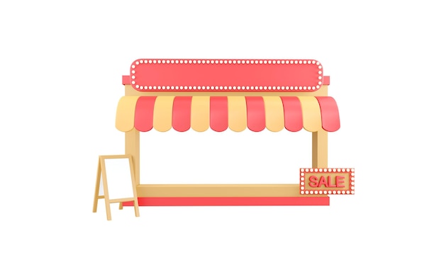 3d rendering of shop front store for advertising isolated on\
white for commercial design 3d render illustration cartoon\
style