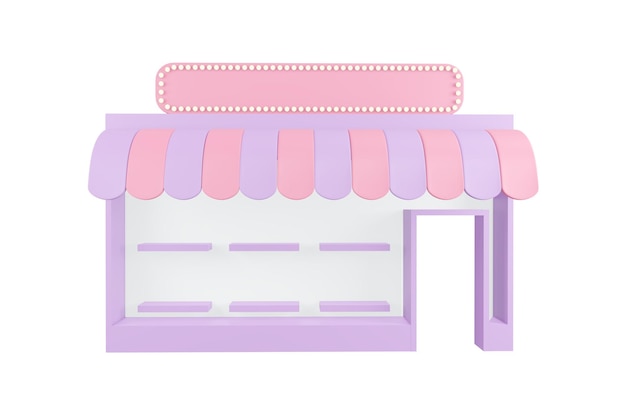3d rendering of shop front store for advertising isolated on\
white for commercial design 3d render illustration cartoon\
style