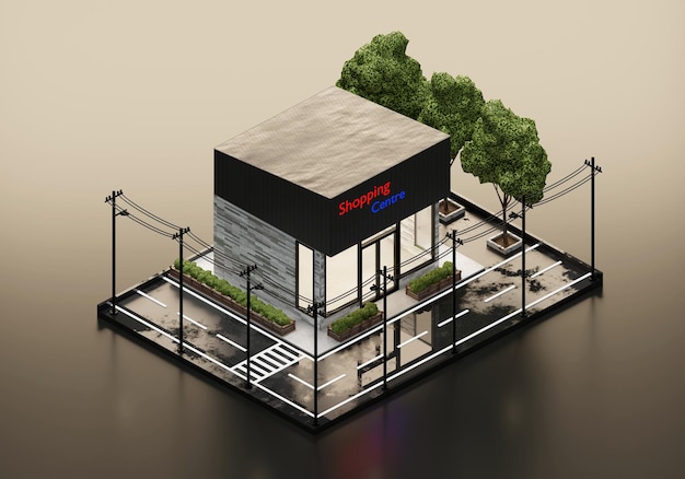 3D Rendering Shop In Isometric View Exterior Background