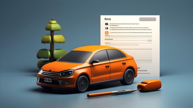 Photo a 3d rendering showcasing a cartoonstyle rental application form and car