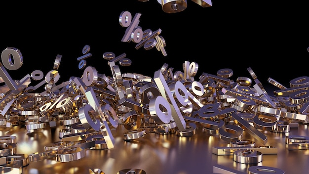 3D rendering of signs percent falling into a heap Volumetric signs with a reflective surface