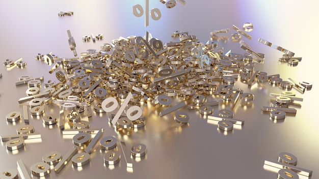 Photo 3d rendering of signs percent falling into a heap volumetric signs with a reflective surface