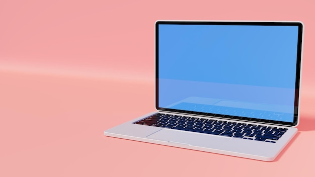 3d rendering of silver laptop isolated on pink stage