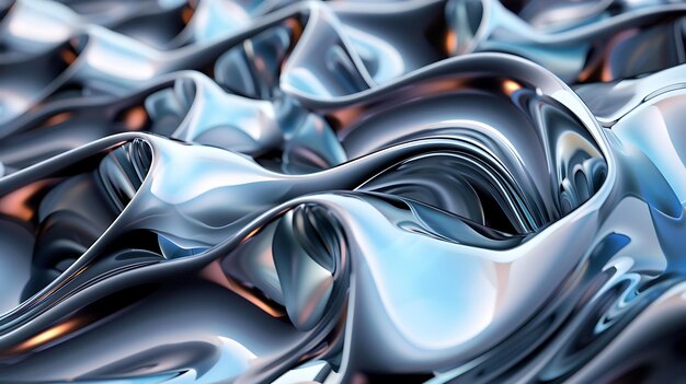 3D rendering of a silver metallic surface with smooth waves