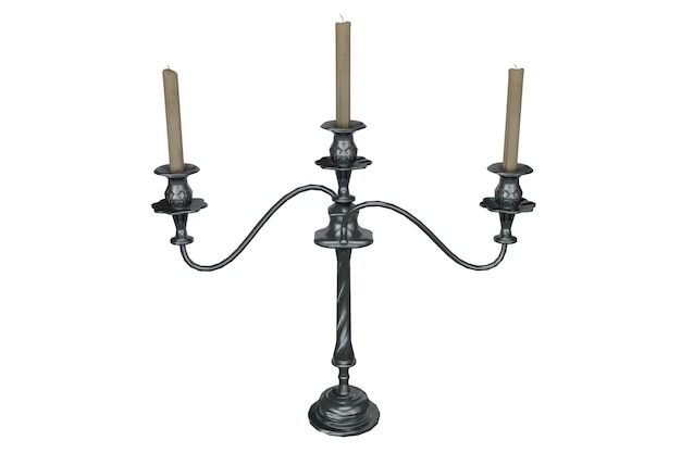 3d rendering silver table candlestick with three candles
