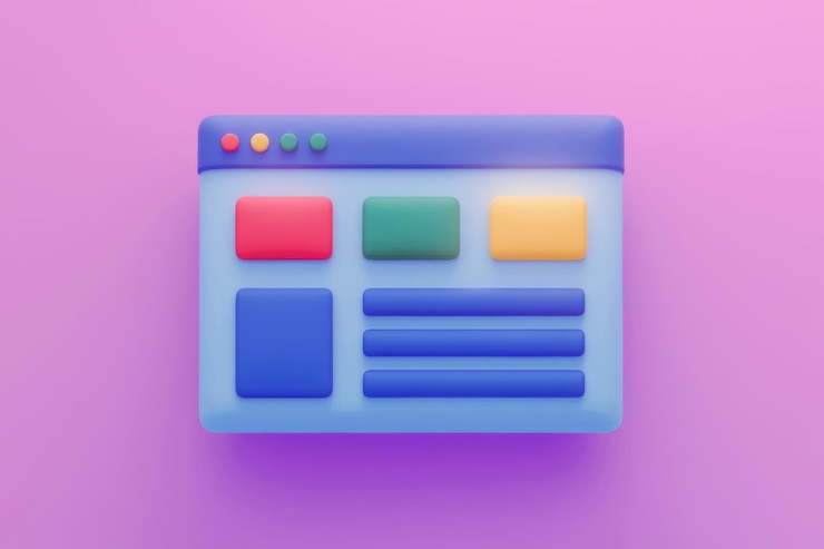 Photo 3d rendering of a simple website layout