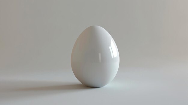Foto rendering 3d di un singolo uovo bianco su uno sfondo bianco l'uovo è liscio e lucido e la luce si riflette su di esso