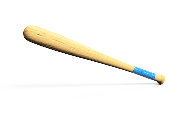 Rendering 3d di una singola mazza da baseball in legno con finitura polacca isolata su uno sfondo bianco. attrezzatura sportiva in legno. mazza da baseball. nuova attrezzatura per la brocca.