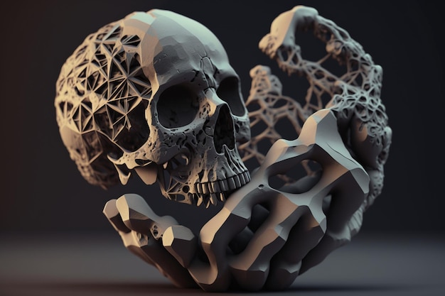 A 3d rendering of a skull with a broken skull on it.