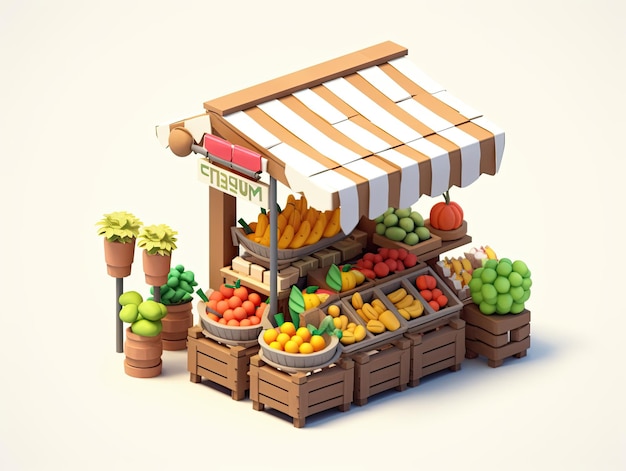 3d rendering small fruit stands