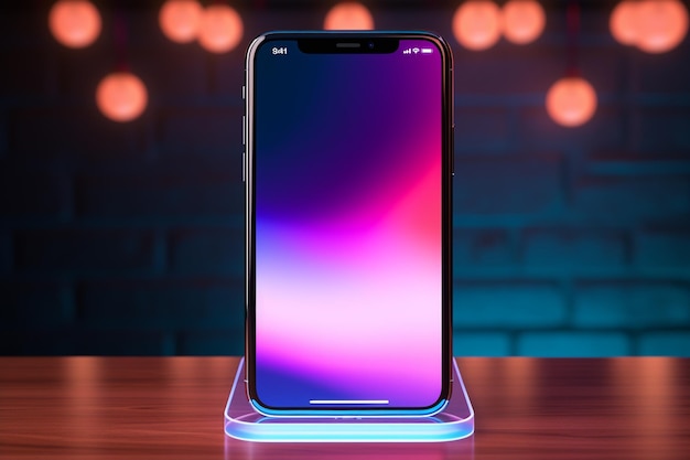 3d rendering of a smartphone with a colorful screen on a dark background