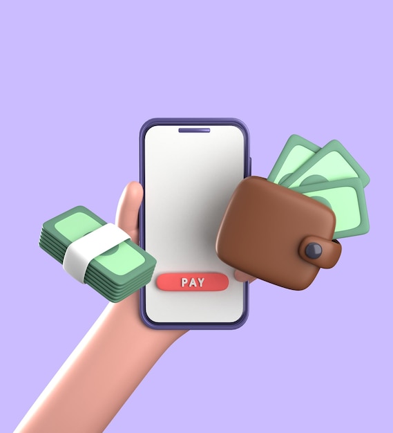 Photo 3d rendering of smartphone with hand 3d pastel business finance icon set