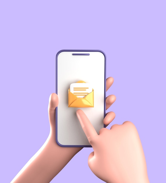 手でスマートフォンの3Dレンダリング 3Dパステルスマートフォンの装飾アイコンセット