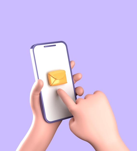 装飾アイコンを設定した手 3D パステル smaprtphone を持つスマートフォンの 3 d レンダリング