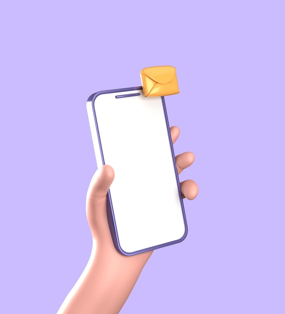 装飾アイコンを設定した手 3D パステル smaprtphone を持つスマートフォンの 3 d レンダリング