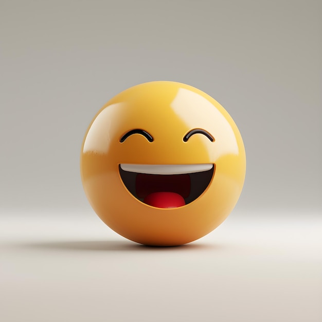 3D rendering of smiling emoji with closed eyes isolated on yellow background