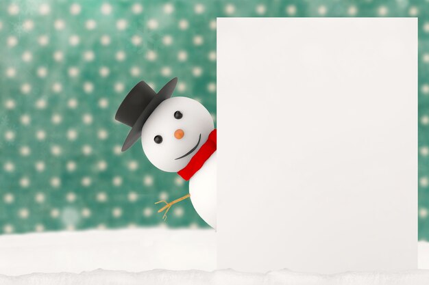 3d rendering smiling snowman with blank space