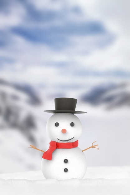 Foto pupazzo di neve sorridente di rendering 3d